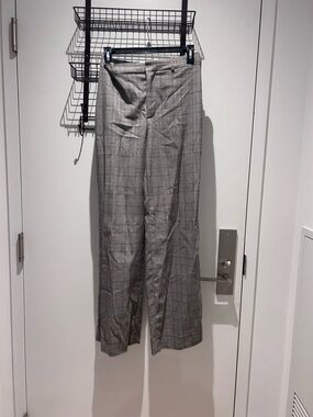 Zara Women's Plaid Wide-Leg Trousers - Black & White